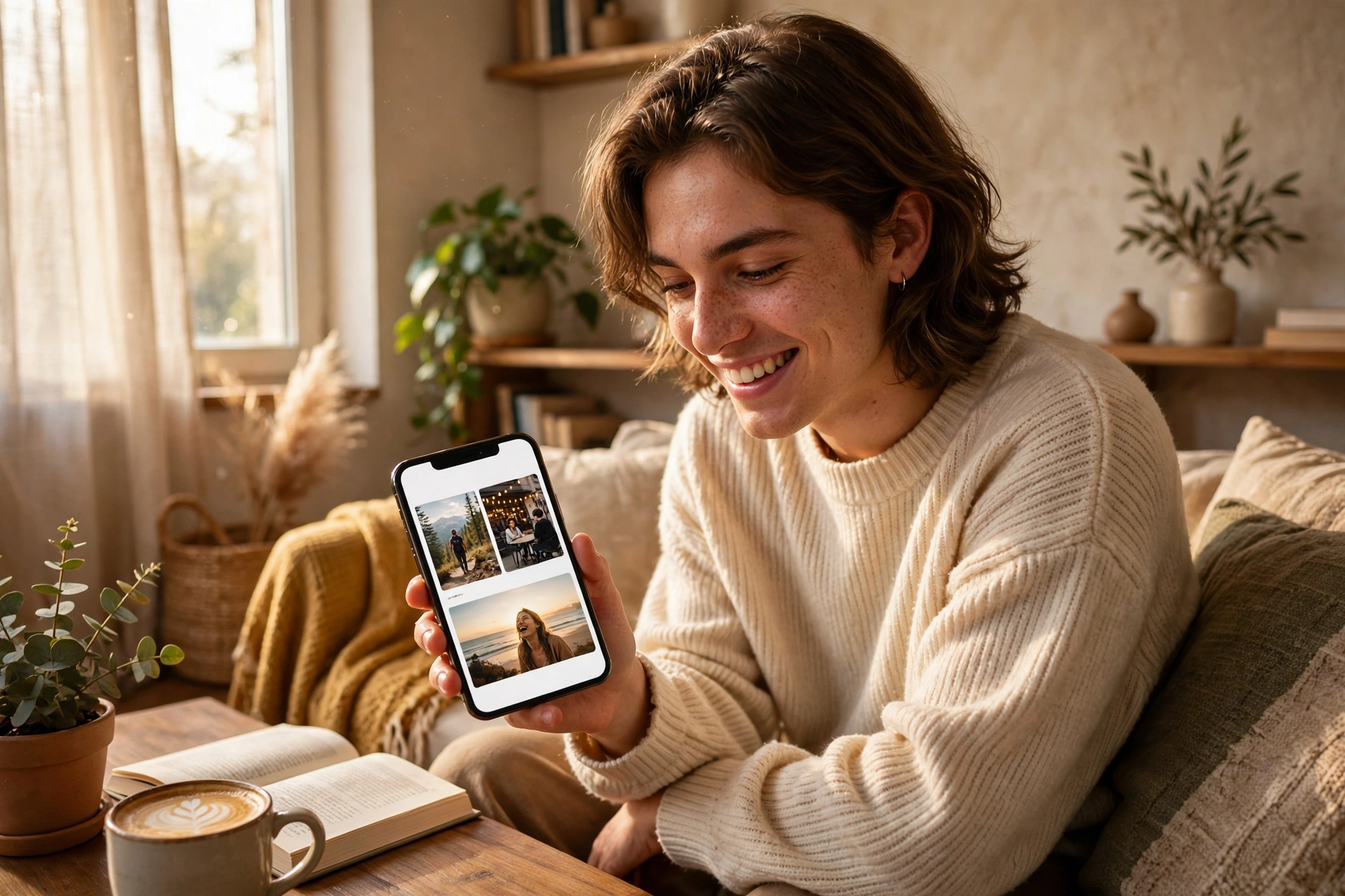 Person choosing candid photos for a Hinge profile following hinge profile tips