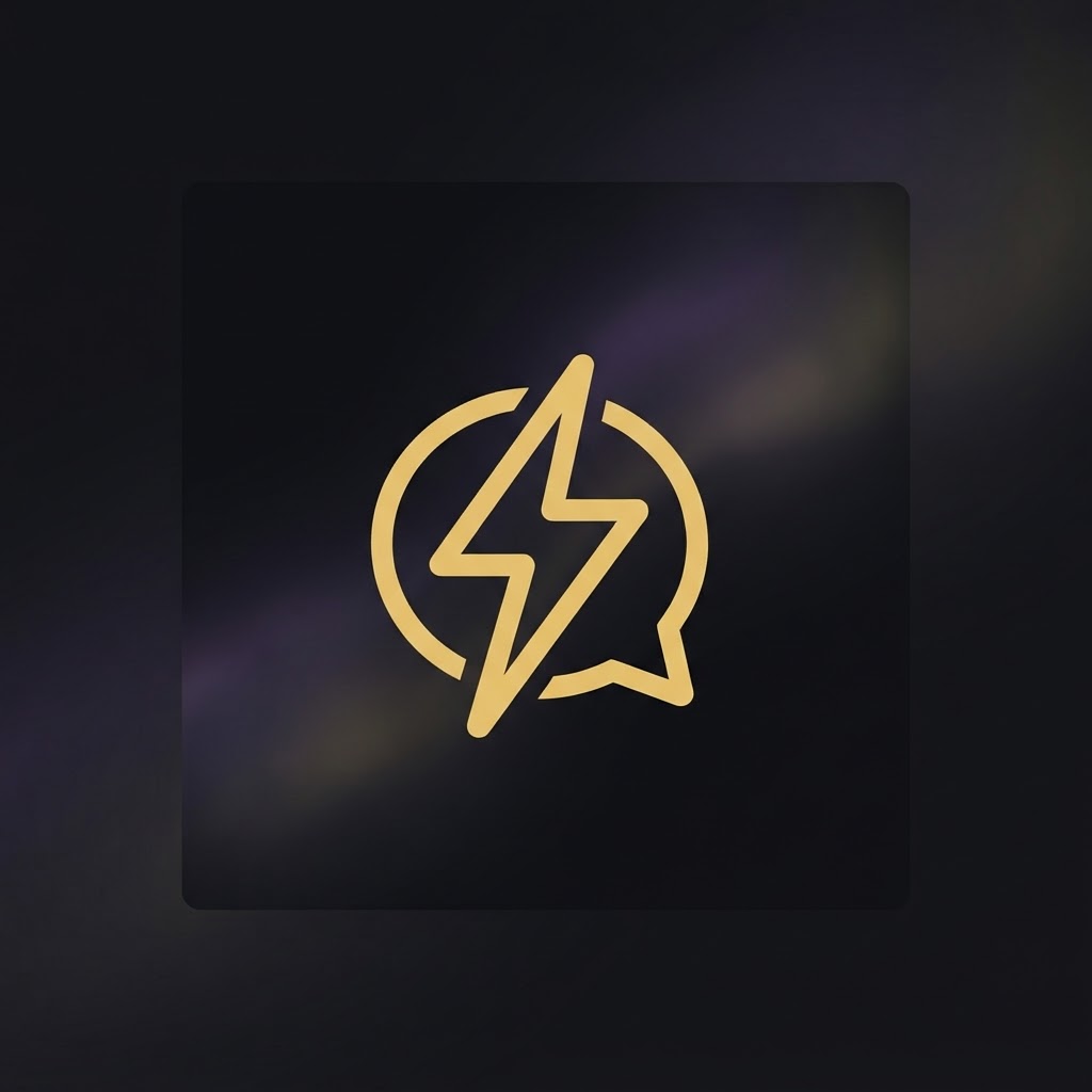 Rizza app icon — a gold lightning bolt inside a speech bubble on a dark background